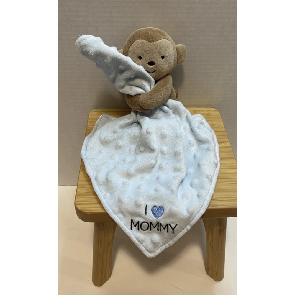Carter's Monkey Plush Blue I love Mommy‎ Minky Baby Blanket Lovey Rattle